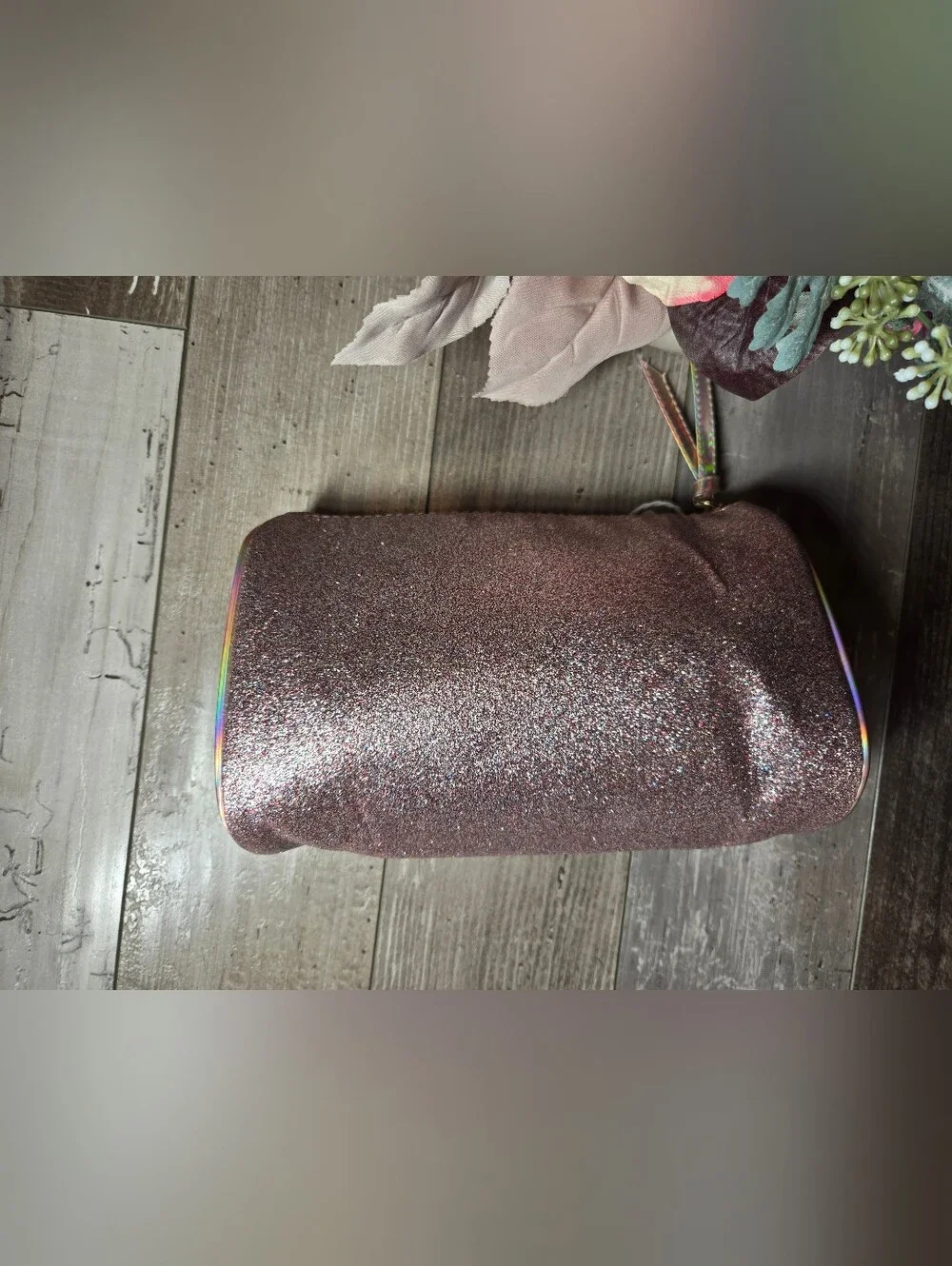 NWT Glitter Pink Cosmetic Makeup Bag – Rose Gold/Holographic